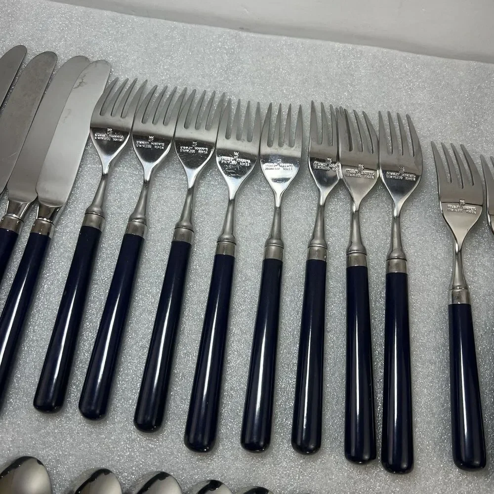 Stanley Roberts SPECTRUM Navy Blue Stainless Korea Flatware 44 Pcs 8 Setting MCM